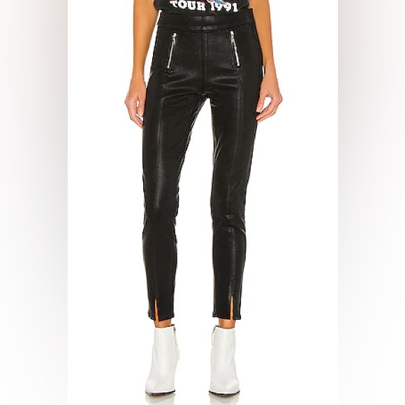 Paige Talita Coated Black Skinny Jeans 29 Leather Look Moto Zip Stretch Denim - Picture 1 of 8